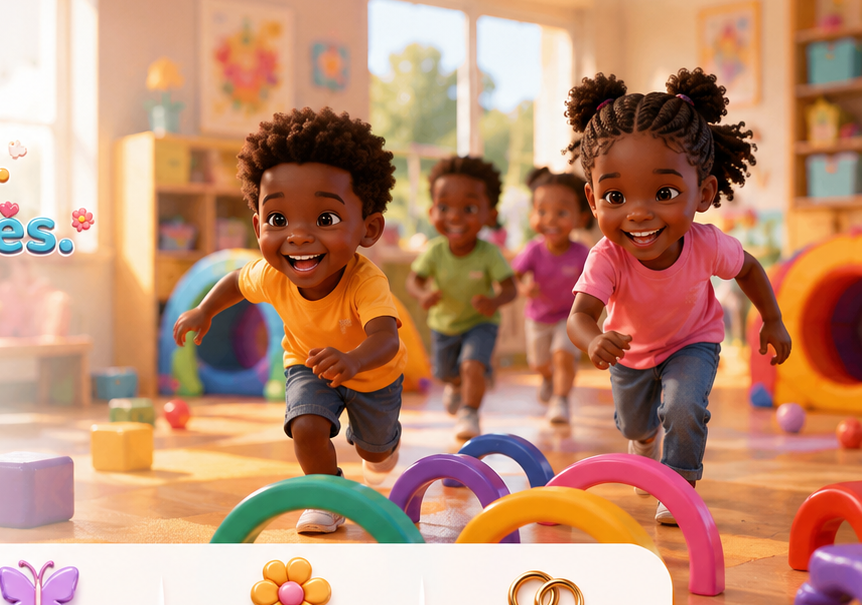 Happy children playing at childcare